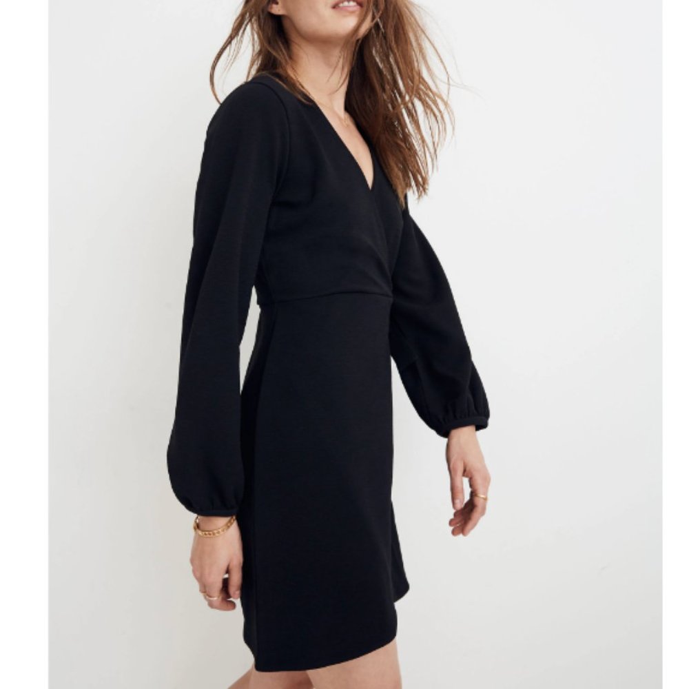 Madewell Black Texture & Thread Long Sleeve Side Tie Dress